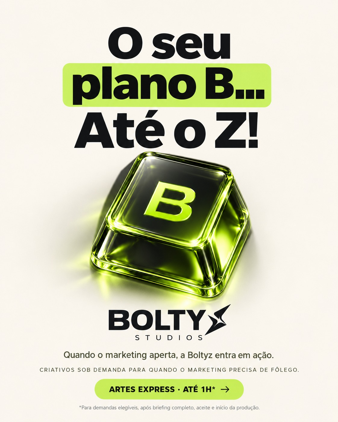 Referência enviada: campanha Boltyz em off-white, verde-lima e vidro translúcido